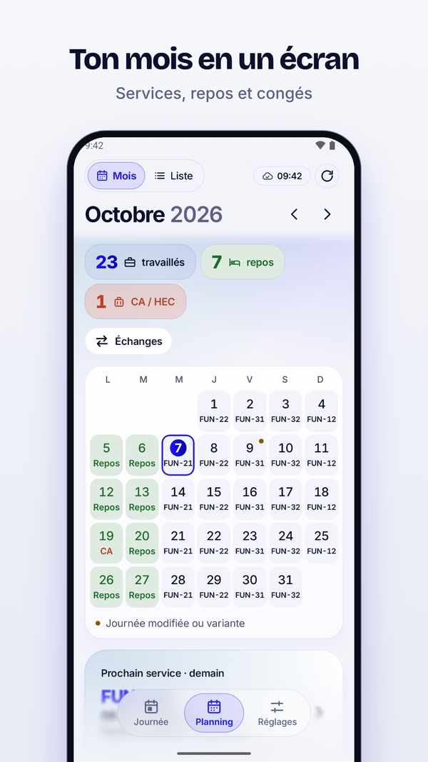 Le planning du mois.